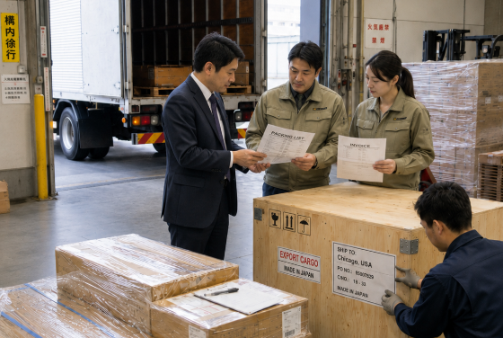 海外向け貨物の国内集荷から出荷準備